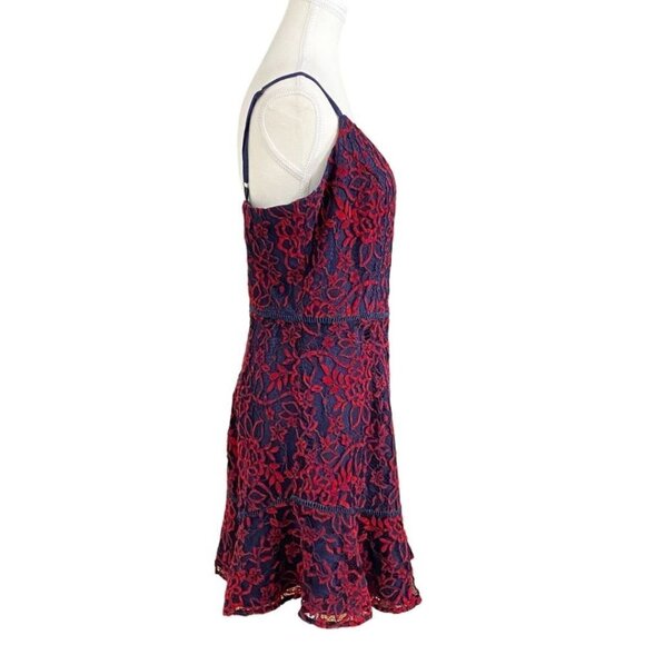 ADELYN RAE NAVY RED EMBROIDERED LACE SLEEVELESS FIT & FLARE COCKTAIL DRESS - M - Picture 4 of 11